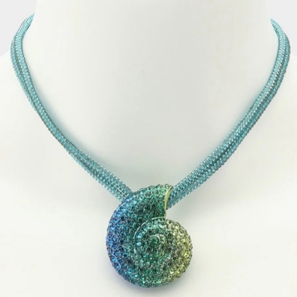 BETSEY JOHNSON Mermaid Jewels Shell Pendant Ombré Crystal Necklace NEW NWT
